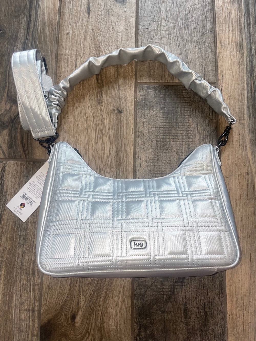 Lug Groove Metallic Silver Crossbody Bag